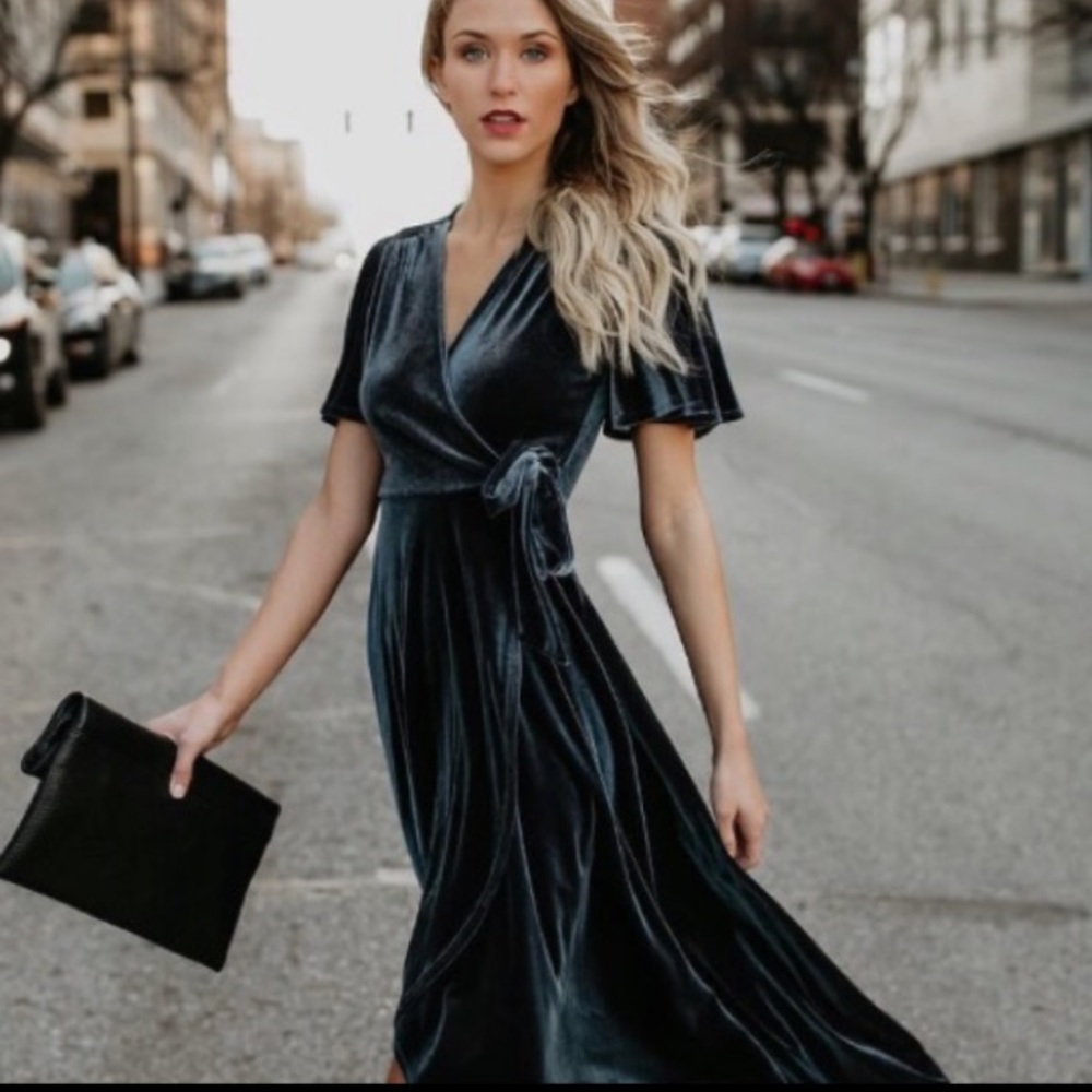 Vici Soprano Wrap Dress in Blue Velvet